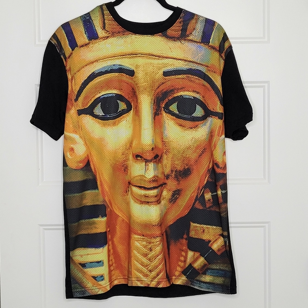 EGYPT PHARAOH Shirt LARGE Short Sleeve Jersey Style Front GOLD BLACK Apostasy